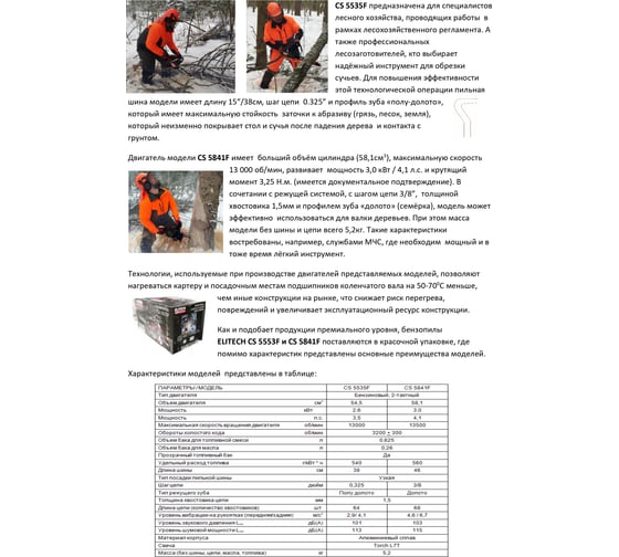 Пила цепная бензиновая Elitech CS 5841F (E1611.007.00) HD 204815