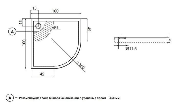 Поддон для душа Aquanet Alfa/Delta 100x100 четверть круга