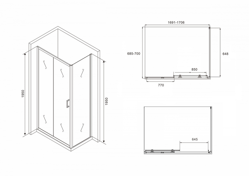 Душевой уголок Abber Schwarzer Diamant AG30170B-S70B 170x70 профиль черный