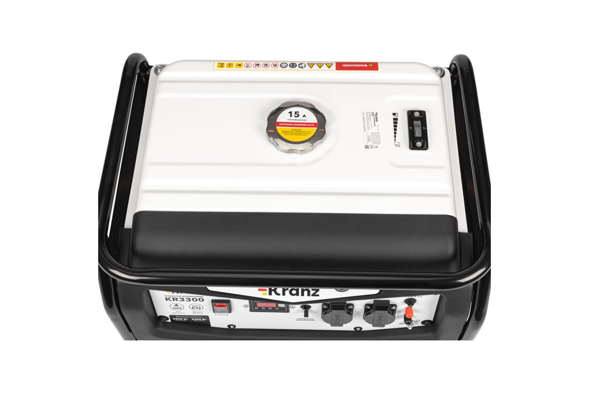 Бензиновый генератор Kranz KR3300 3,3 кВт, 230 В, 15 л, ручной стартер KR-16-1133