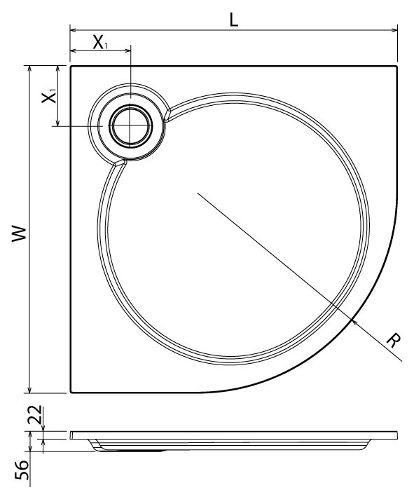 Поддон для душа Cezares Tray 90x90 четверть круга, литой мрамор, белый