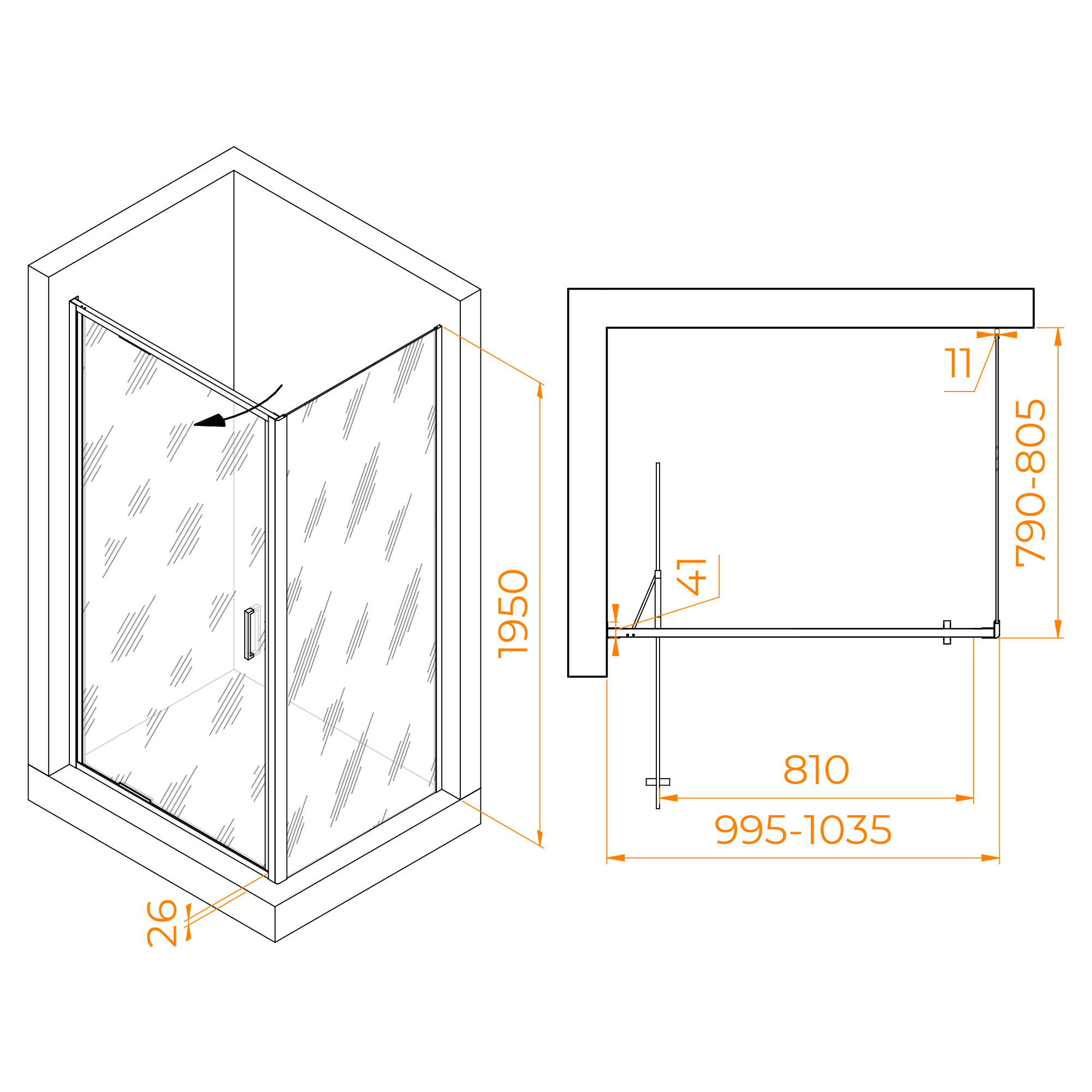 Душевой уголок RGW Stilvol SV-145B (SV-05B + Z-050-2B) 100x80 прозрачное, черный 703214508-14