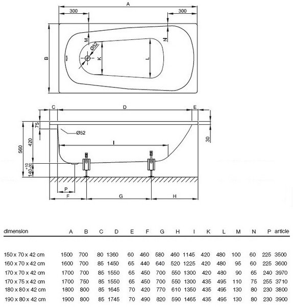 Стальная ванна Bette Form 2945-000AD 170x70 см, с шумоизоляцией