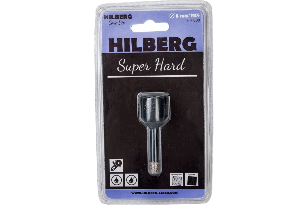 Коронка алмазная с воском по керамике и керамограниту Super Hard (8 мм; M14) Hilberg HH608