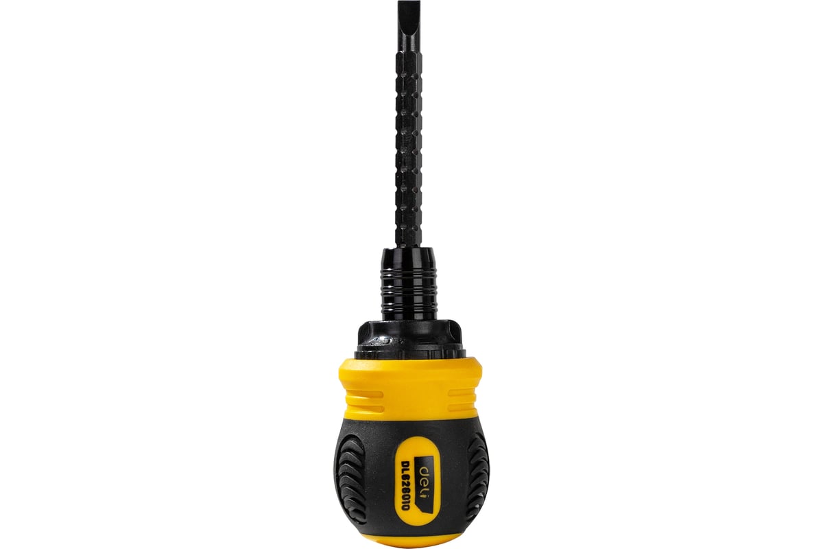 Двухсторонняя отвертка Deli с трещоткой, PH2+SL6 DL626010 (Cr-V, регулируемая длина 110-150мм, диаметр хвостовика 6мм) 98381