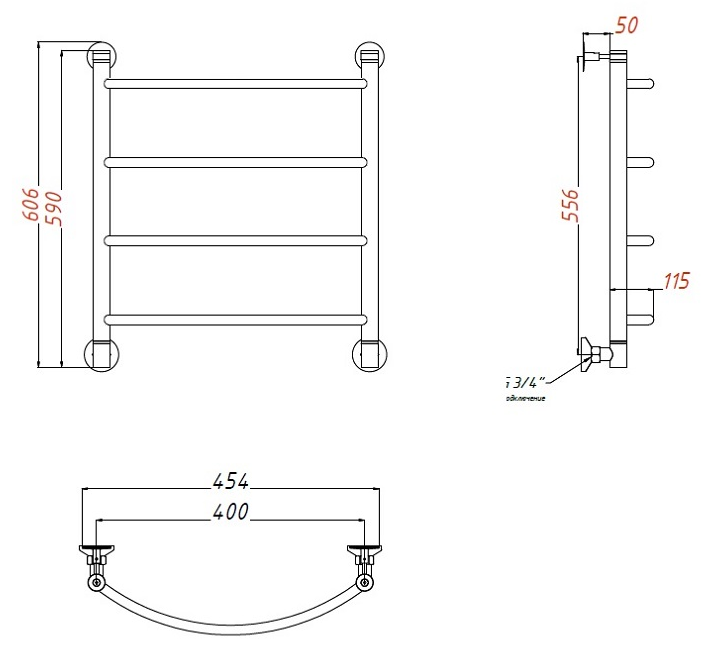 Полотенцесушитель водяной Aquanet Romeo 40x60 см бронза