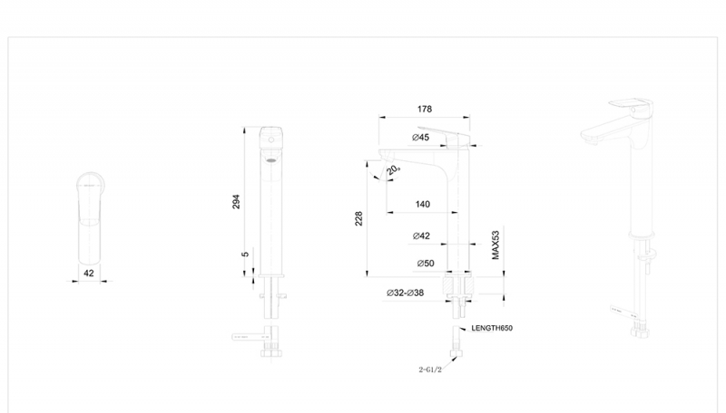 Смеситель для раковины Bravat Rhein F1429564BW-A-ENG черный