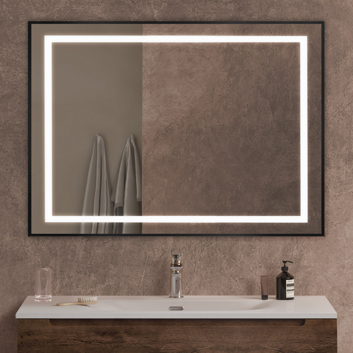 Зеркало BelBagno SPC-KRAFT-1000-800-SENS-NERO 100x80 см сенсорный выключатель, черный