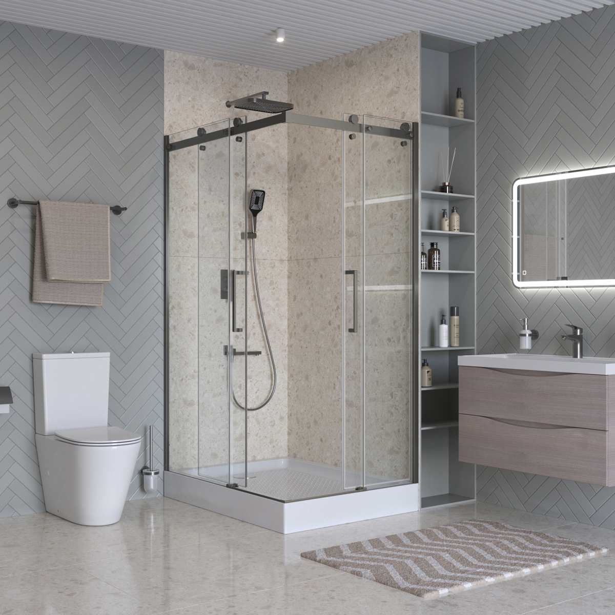 Душевой уголок BelBagno MARINO-2-AH-2-120/90-C-GM 120x90 прозрачный, оружейная сталь
