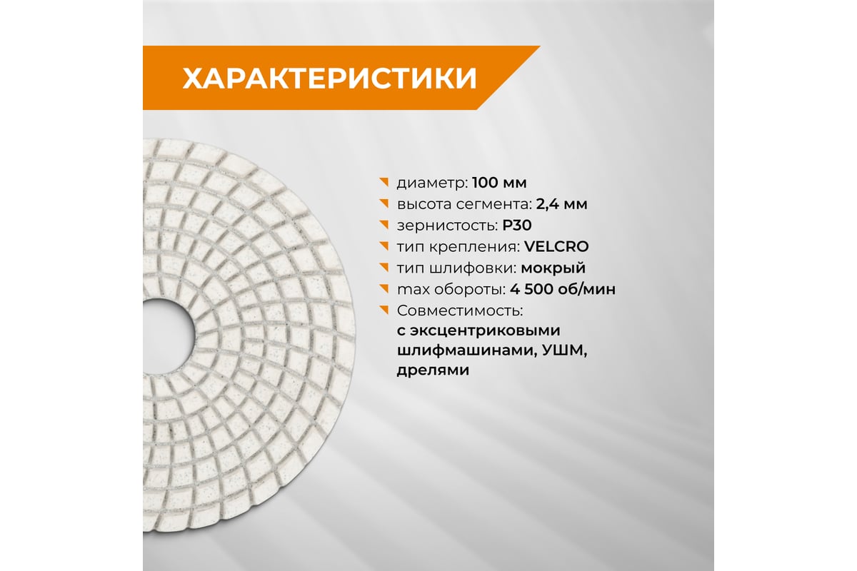 Алмазный гибкий шлифовальный круг Черепашка АГШК 100 мм, Р30, мокрое шлифование RAGE by VIRA 558045