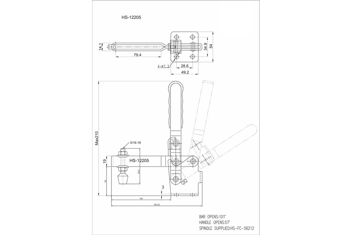 Зажим с вертикальной рукоятью HS CLAMP HS-12205