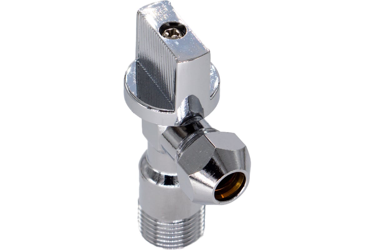 Шаровой угловой кран для воды СТМ 1/2"х3/8", ш/ш, с цангой и отражателем бабочка, хром CACR1238
