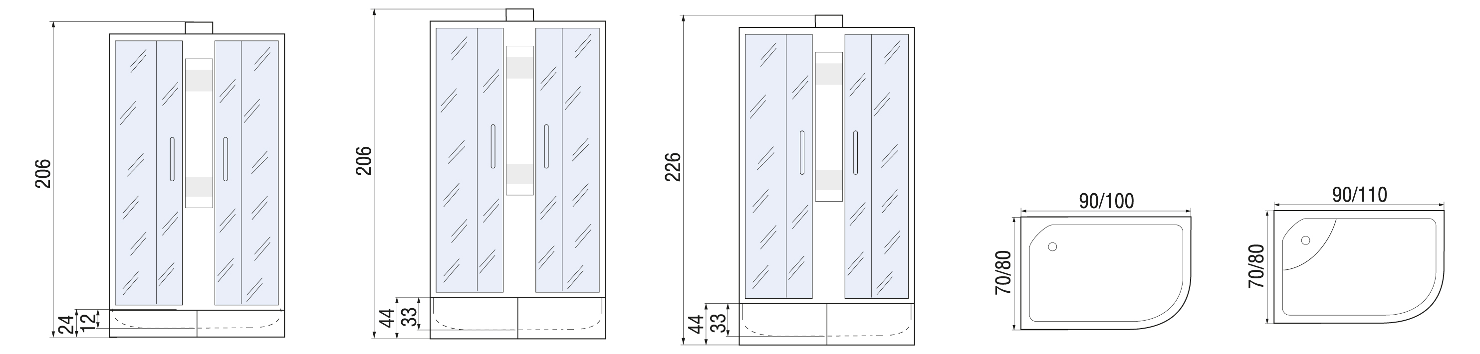 Душевая кабина River Nara 90/80/24 МТ 90x80 хром, матовое, без крыши, L