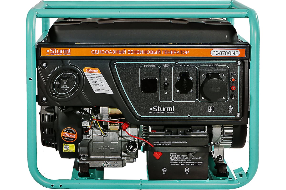 Бензогенератор Sturm 8000 ВА, AVR (Авто. Рег.Напр.), эл/ручн старт, 77 кг, бак 25л PG8780NE