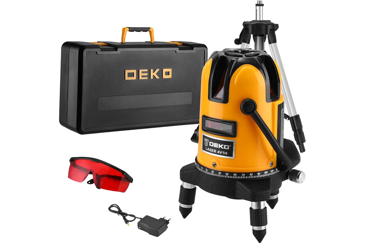 Лазерный самовыравнивающийся уровень Deko в кейсе LL57 PRO SET 2 PREMIUM со штативом 1 м, 5 линий 065-0104-1