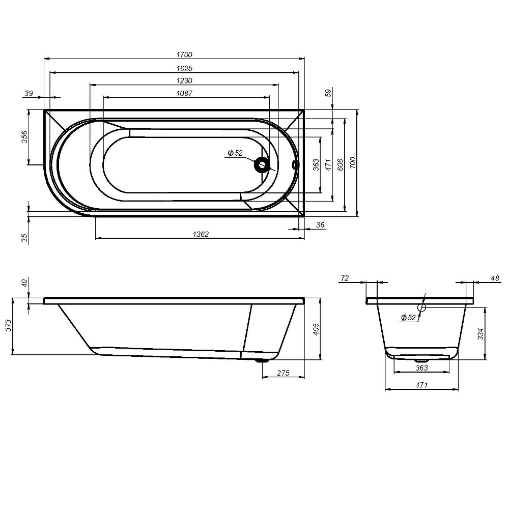 Акриловая ванна Am.Pm X-Joy W94A-170R70W-A 170x70 см R