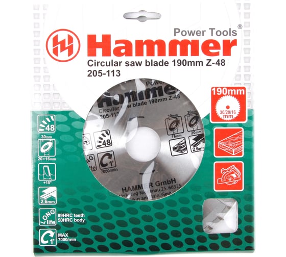 Диск пильный по дереву Flex CSB WD (190х30/20/16 мм; Z-48) Hammer 30663 205-113