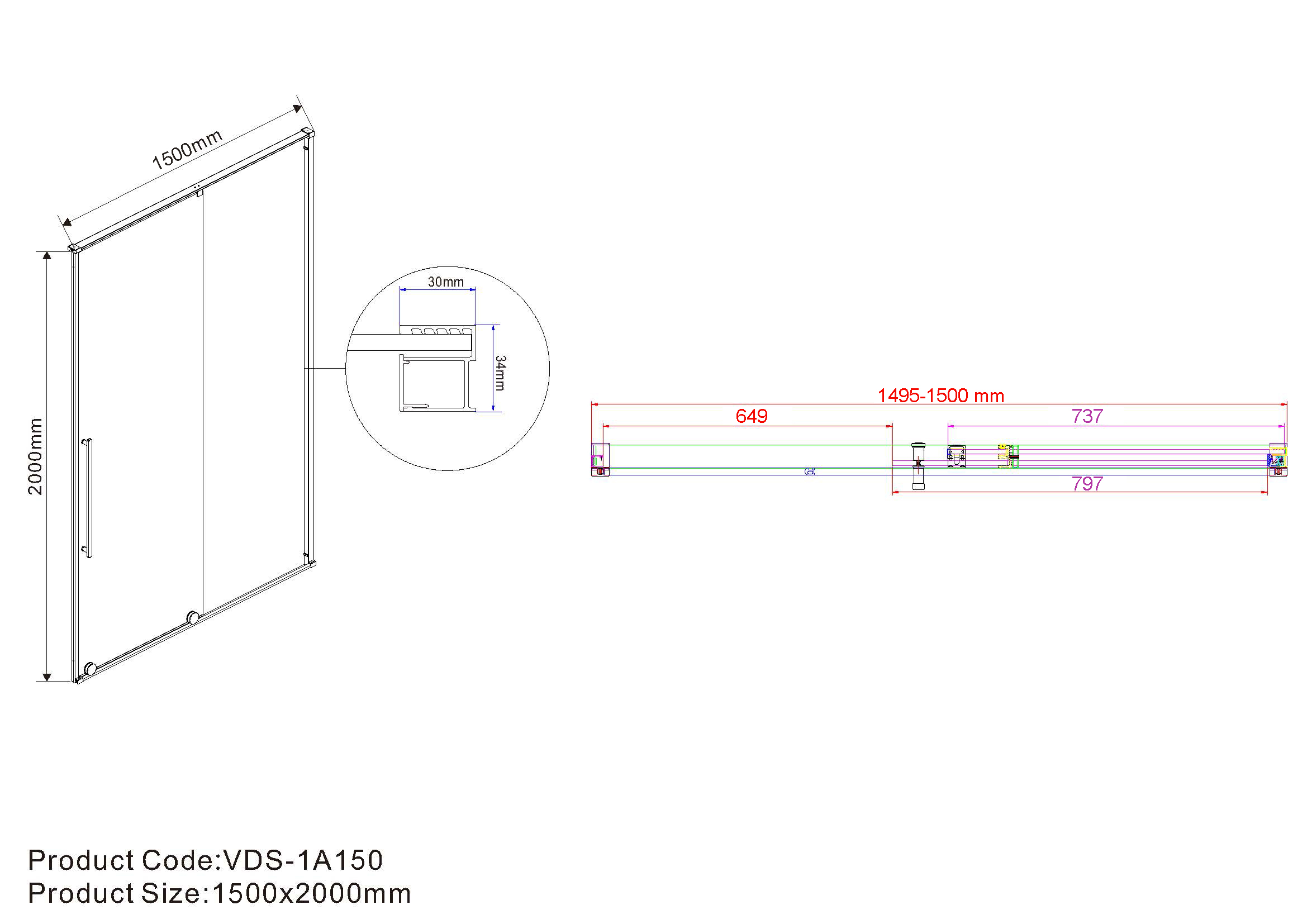 Душевая дверь Vincea Arno VPS-1A150CL 150x200 хром, прозрачное