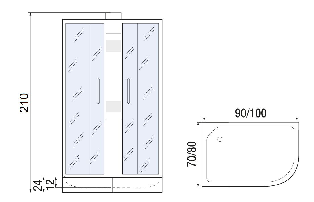 Душевая кабина River Nara 90/80/24 МТ 90x80 хром, матовое, L