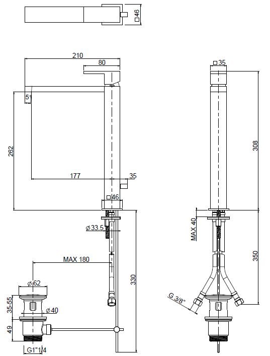 Смеситель для раковины Cezares UNIKA-LC-NOP-W0 черный матовый