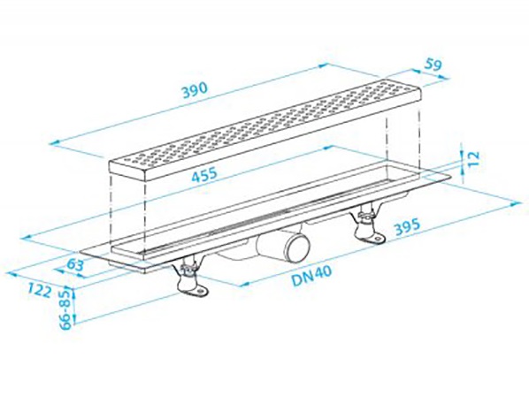 Душевой лоток Plast Brno SZE2391 390 мм с решеткой, сухой затвор