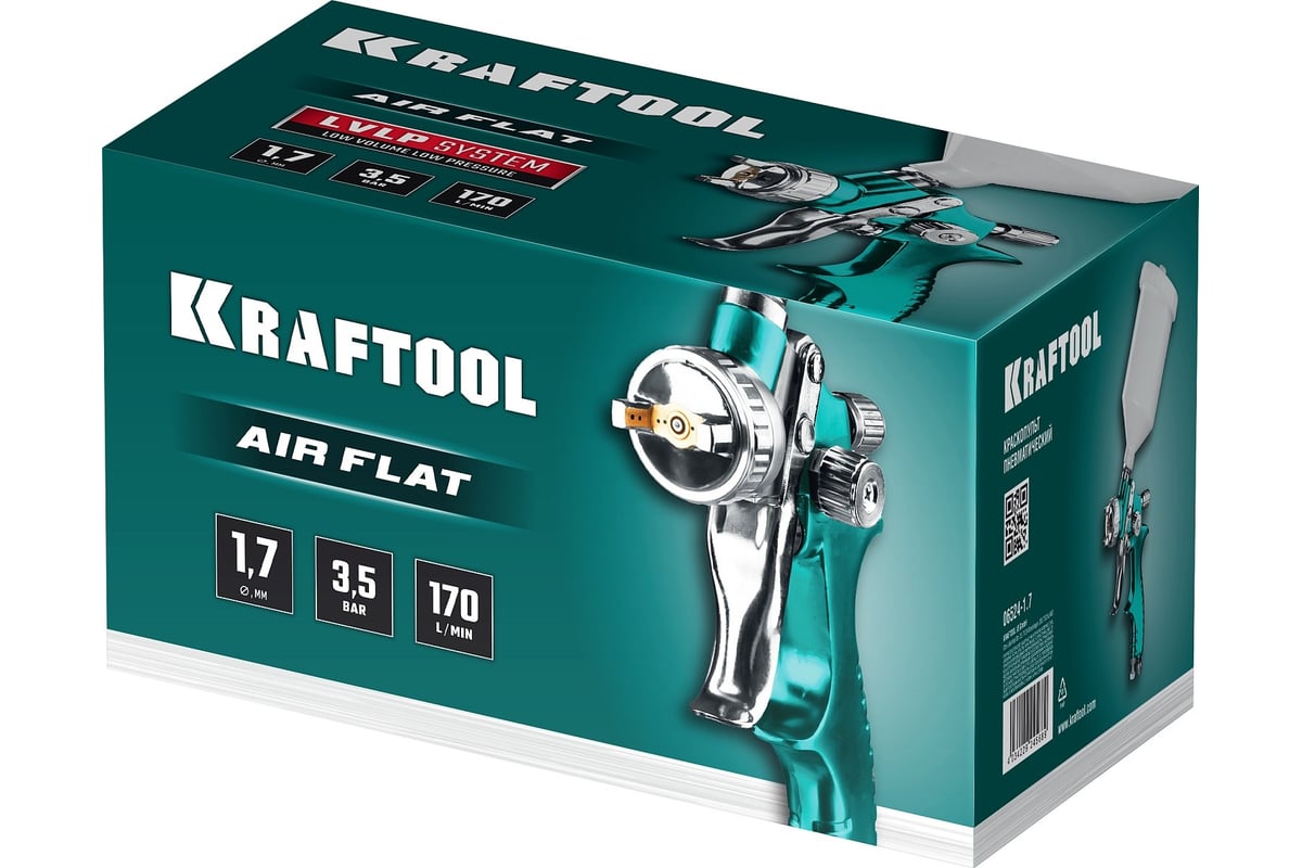 Пневматический краскопульт c верхним бачком Kraftool AirFlat LVLP 06524-1.7