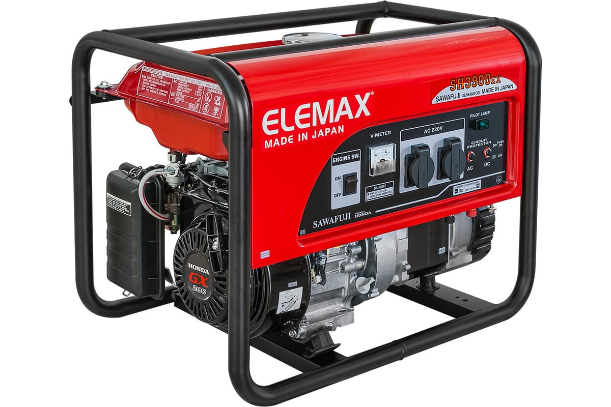 Бензиновый генератор Elemax SH3900EX-R, 3,3кВт, 230В, 623х435х491мм, 46кг, ручной запуск 00-00001251