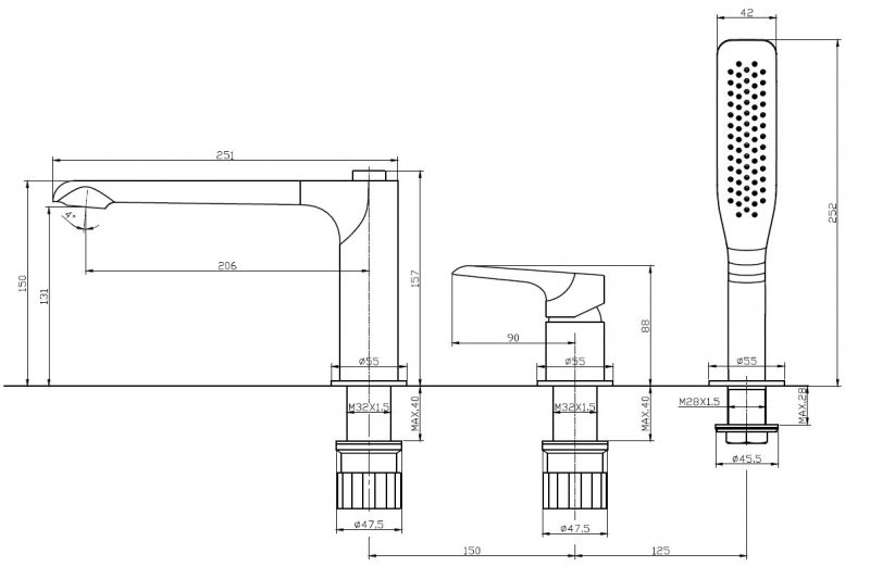 Смеситель на борт ванны BelBagno Ancona ANCONA-BVD3-CRM