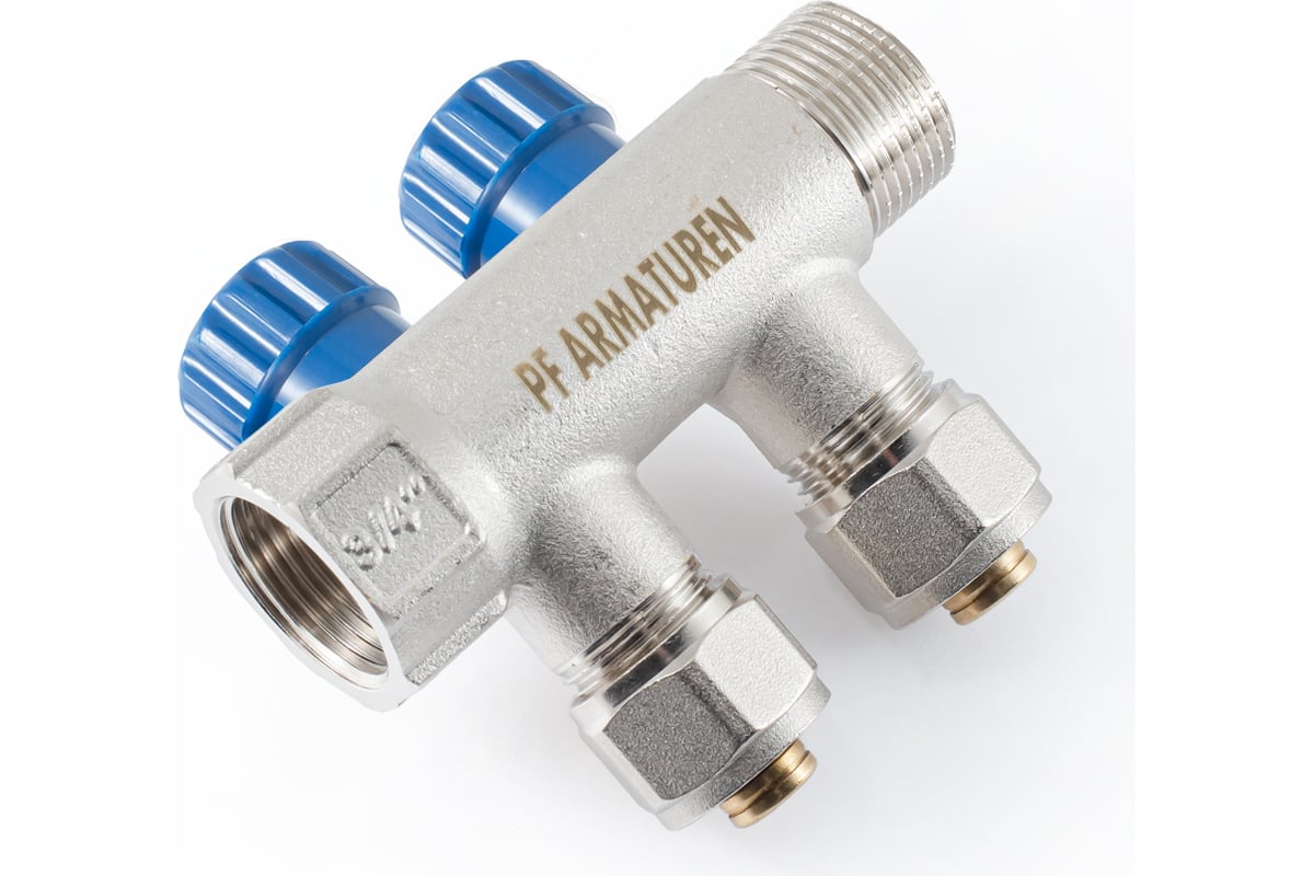 Коллектор с регулировочными вентилями PROFACTOR в/н 3/4" х 2 вых 16 цанга PF MVP 268.2C