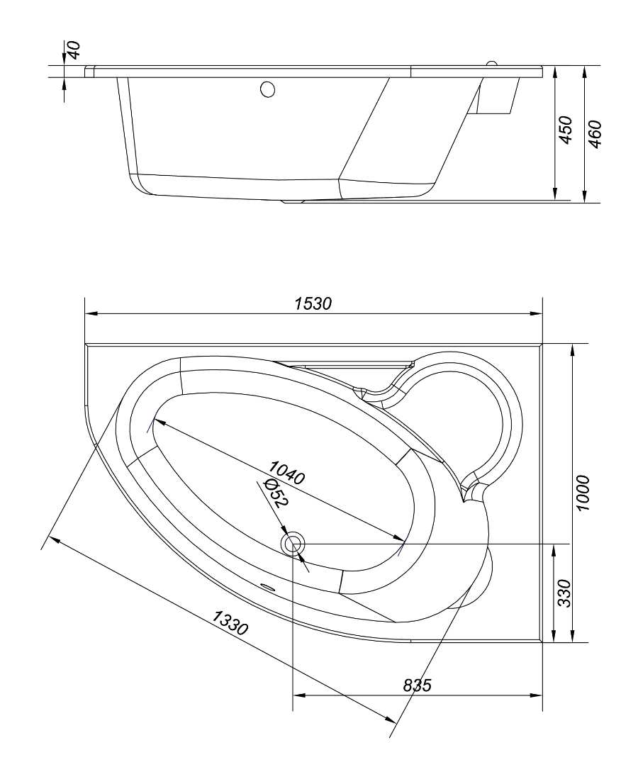 Акриловая ванна Cersanit Kaliope 153x100 R