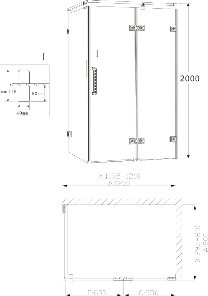 Душевой уголок Grossman Status ST-120BRQR 120x80 бронза, правый