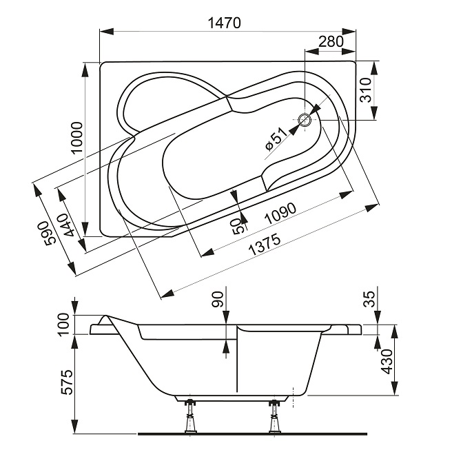 Акриловая ванна VagnerPlast Selena 147x100 L