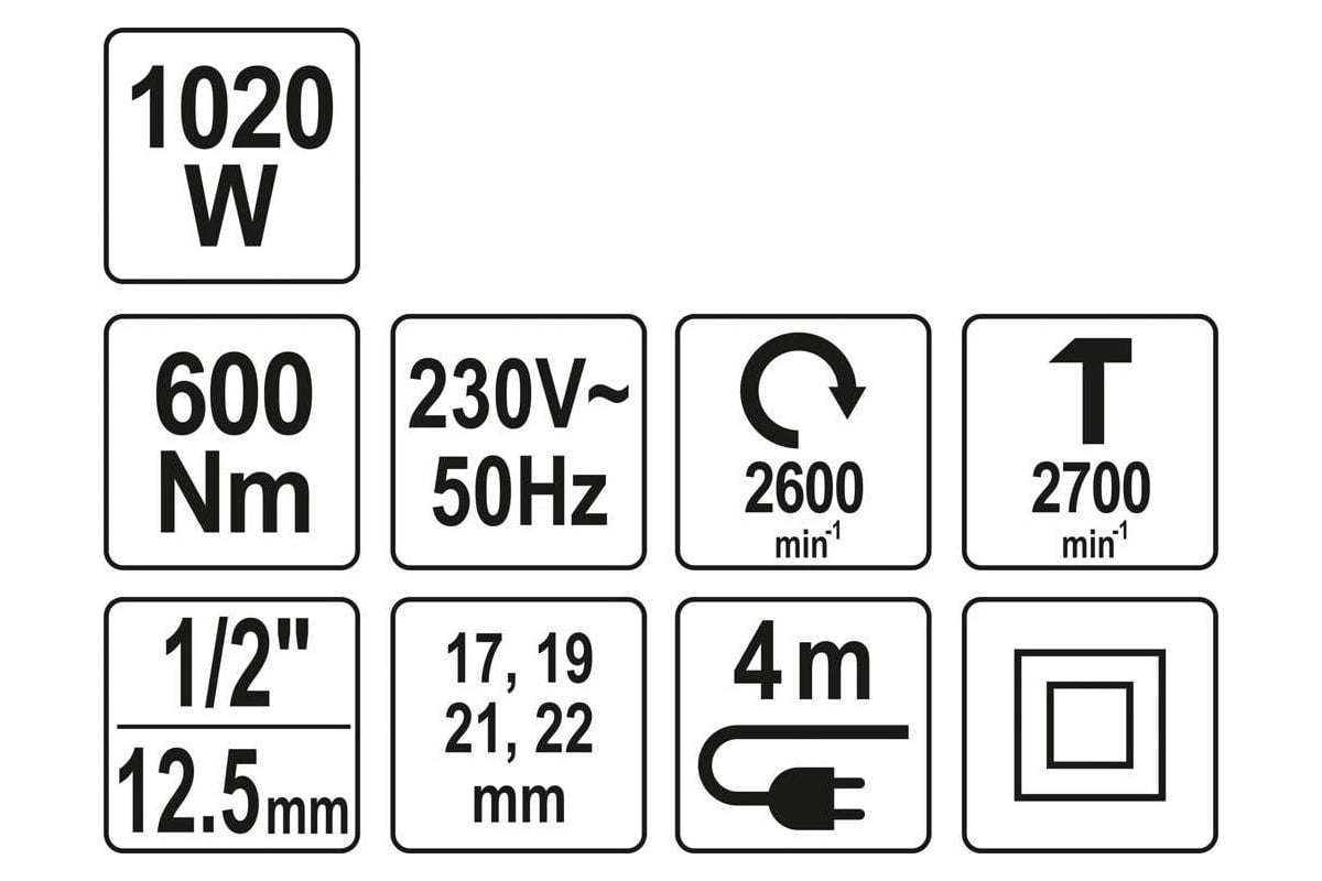 Электрический ударный гайковерт Yato 1/2", 600 Нм YT-82021