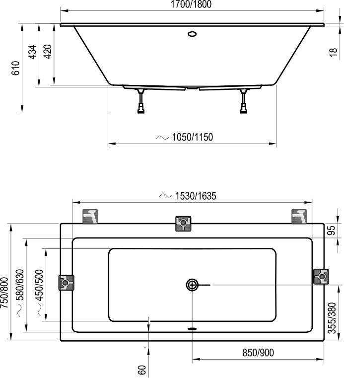 Акриловая ванна Ravak Formy 01 Slim 170x75 см C691300000