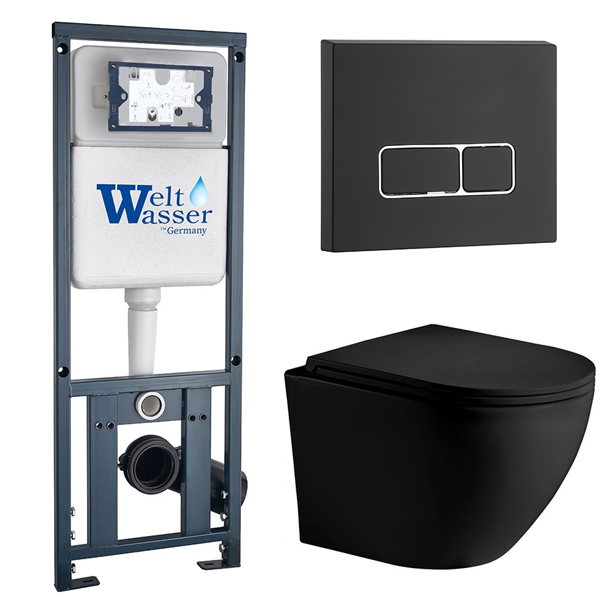 Комплект Weltwasser 10000011355 унитаз Merzbach 043 MT-BL + инсталляция Marberg 410 + кнопка Mar 410 SE MT-BL