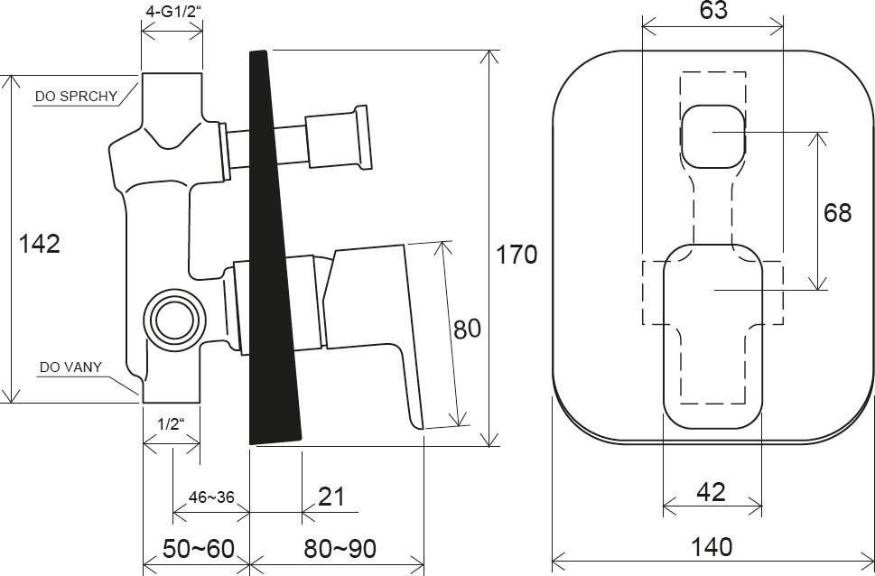 Смеситель для душа Ravak 10° Free TD F 061.00 X070134, с переключателем