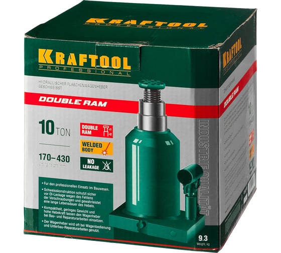 Гидравлический бутылочный телескопический домкрат Kraftool 10 т, 170-430 мм 43463-10