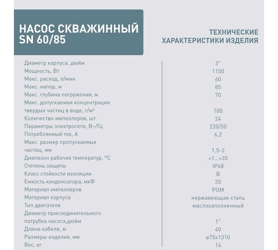 Скважинный насос Oasis SN 60/85