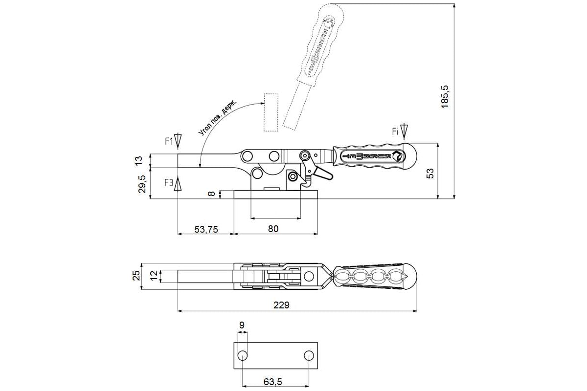 Прижим усиленный KUKAMET со стопорной рукояткой 141-4-L