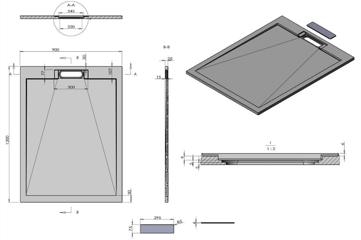 Поддон для душа Vincea VST-4SRL9012A 120x90 антрацит