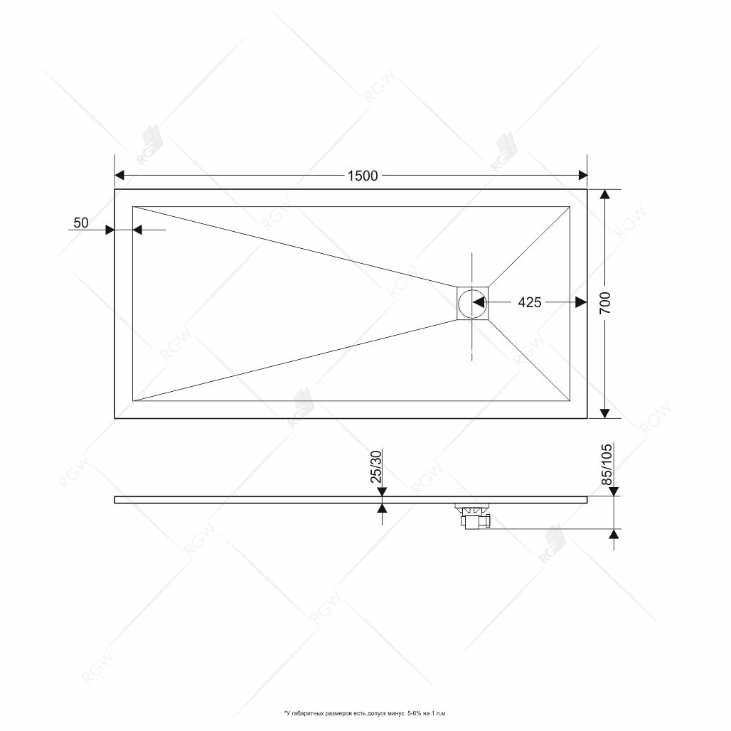 Поддон для душа RGW Stone Tray ST-157G 70x150 графит