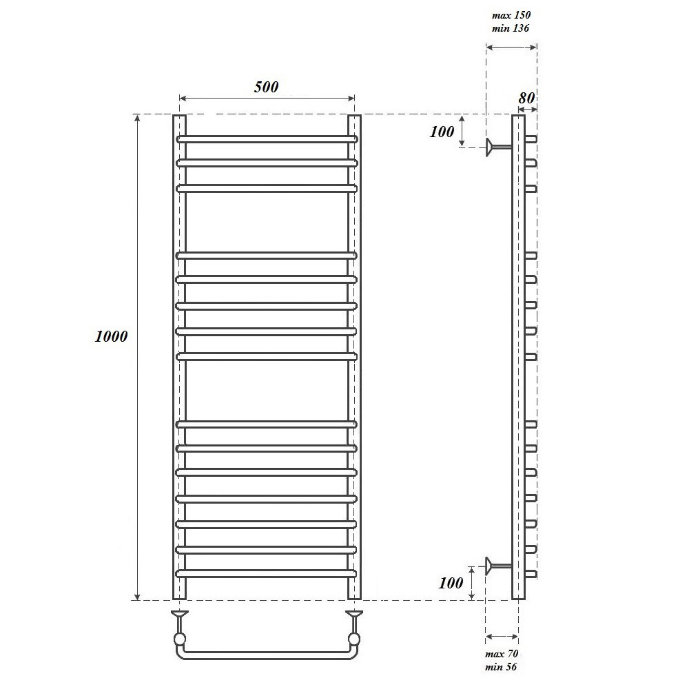 Полотенцесушитель электрический Point PN09150SE П15 50x100 хром