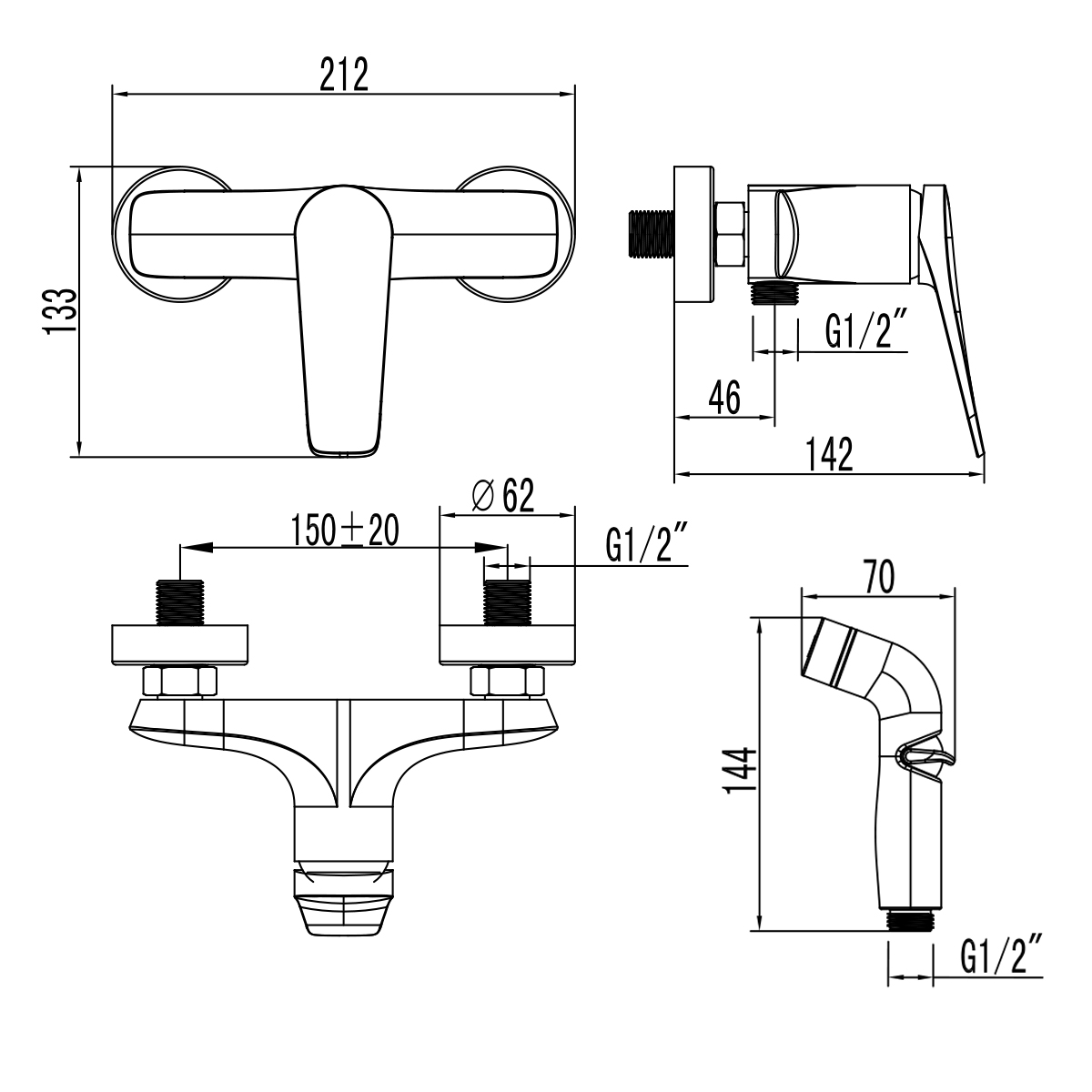 Смеситель Lemark Bronx LM3718GM с гигиеническим душем, графит