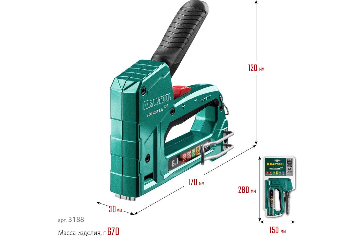 Алюминиевый cтеплер 53 (6-14мм)/140 (8-14мм)/13/ 53F/300/500 Kraftool Universal-HD 3188