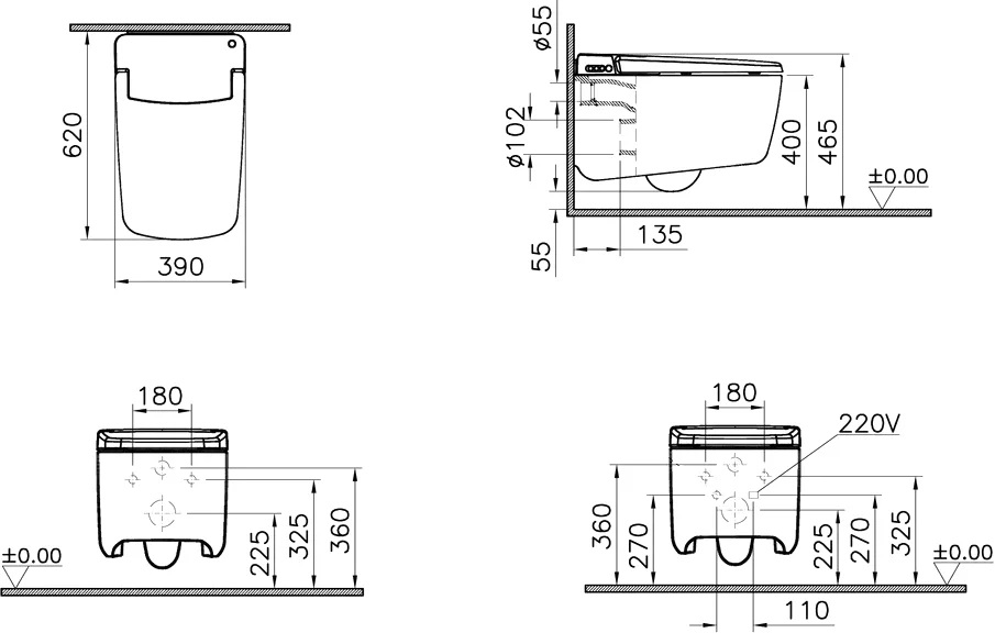 Подвесной унитаз VitrA V-Care 7231B403-6216 Prime