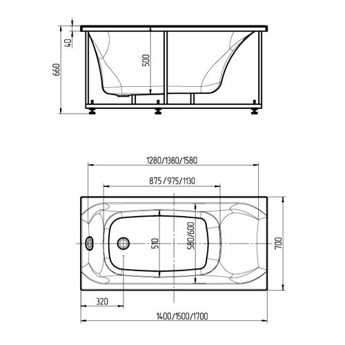 Акриловая ванна Aquatek Альфа 140х70 см