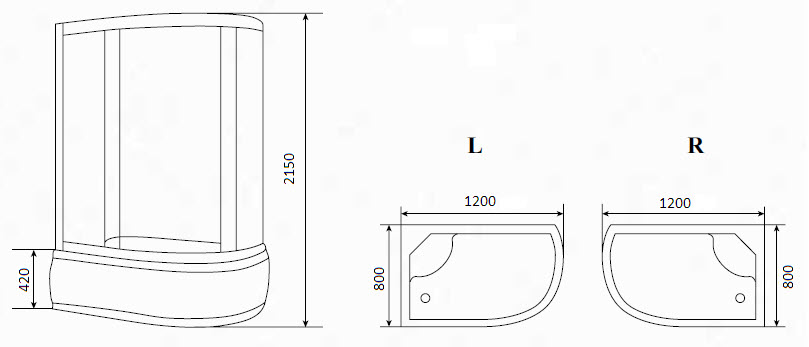 Душевая кабина Timo Eco TE-0720 80x120 L, с г/м, рифленые стекла, белый