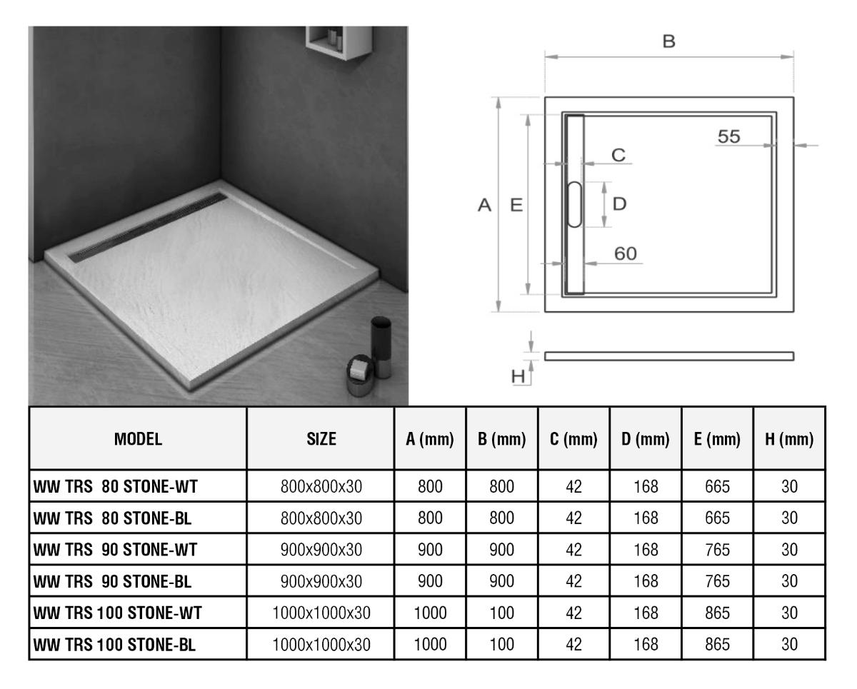 Поддон для душа WeltWasser TRS STONE-BL 80x80 черный