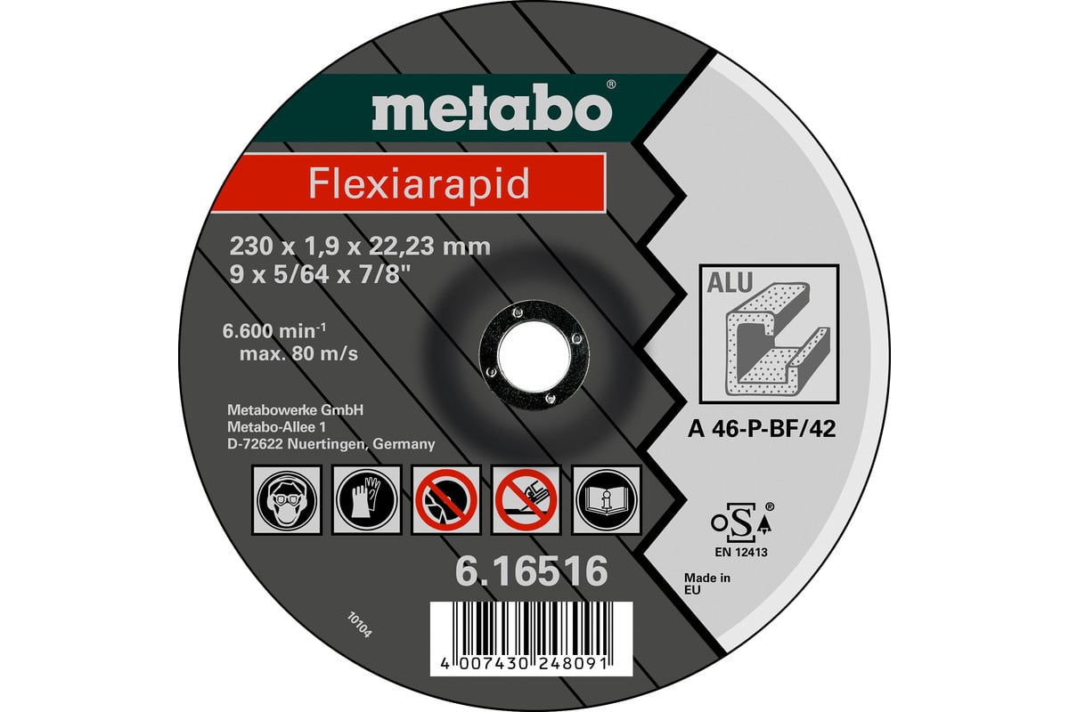 Круг отрезной по алюминию Flexiarapid (230x1.9x22.23 мм) Metabo 616516000