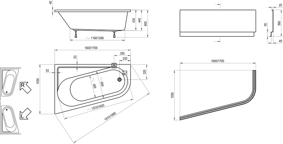 Фронтальная панель Ravak Chrome 160x105 L/R